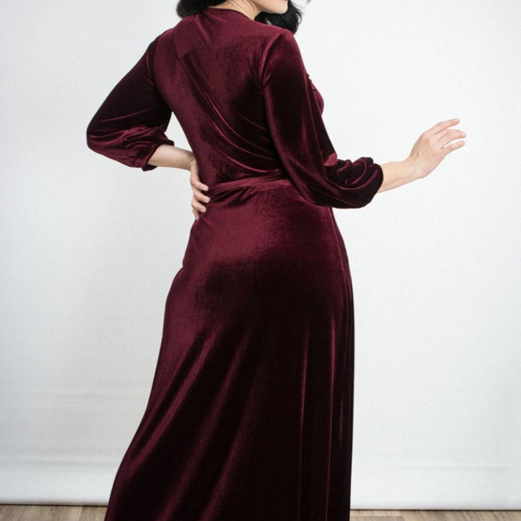 Euc - Heart Of Haute Rhea Dress Burgundy Velvet Red Wine Wrap Maxi Pinup Retro — image 4 of 8